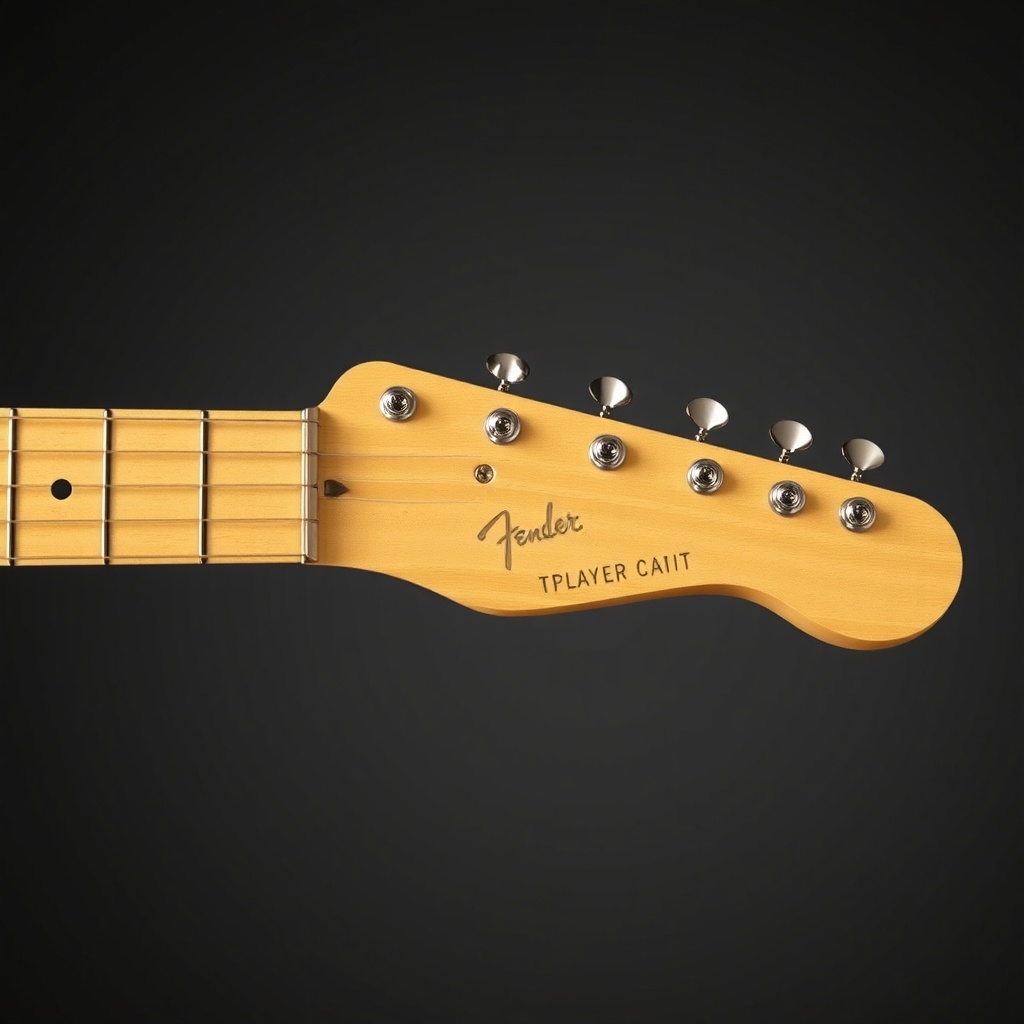 <clean photorealistic photo/illustration of the Fender Player II Telecaster neck profile s