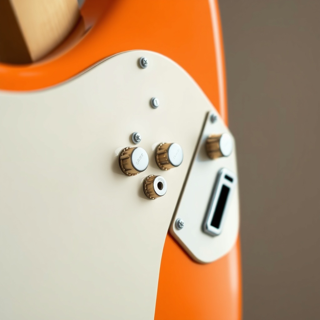 Photorealistic close-up of the bridge and pickguard area of a Fender Player II Telecaster
