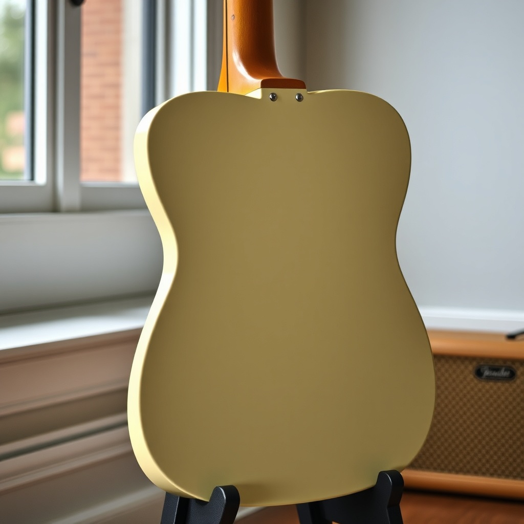 Photorealistic side view of a Fender Player II Telecaster in Buttercream