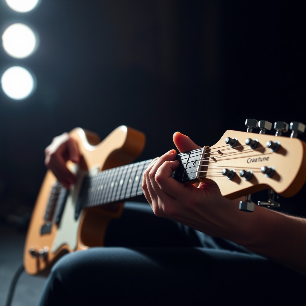 A photorealistic photo of a GearTune TN Series guitar in a natural satin finish