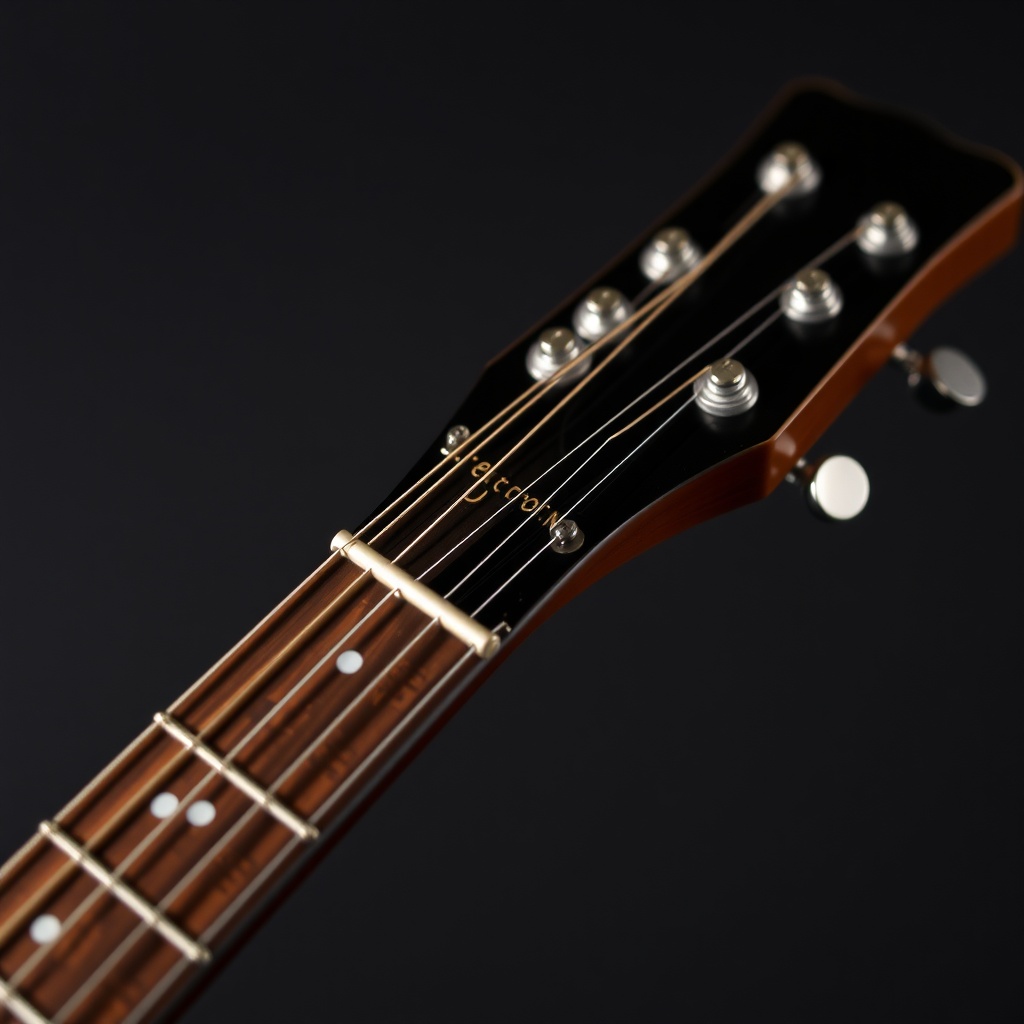 A close-up macro shot of a Gibson Les Paul Standard '60s neck from the first fret to the h
