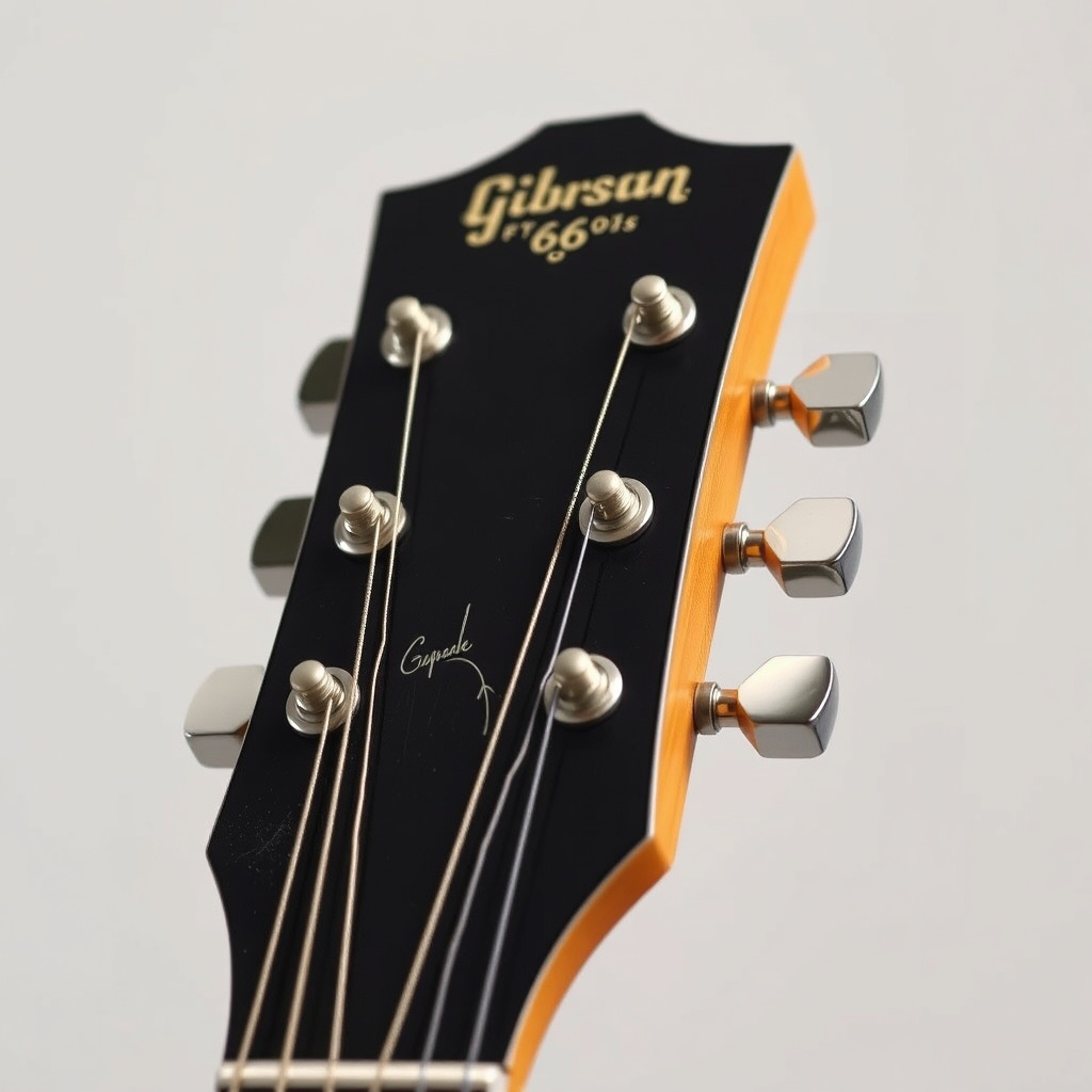A close-up photorealistic image of the headstock of a Gibson Les Paul Standard '60s with s