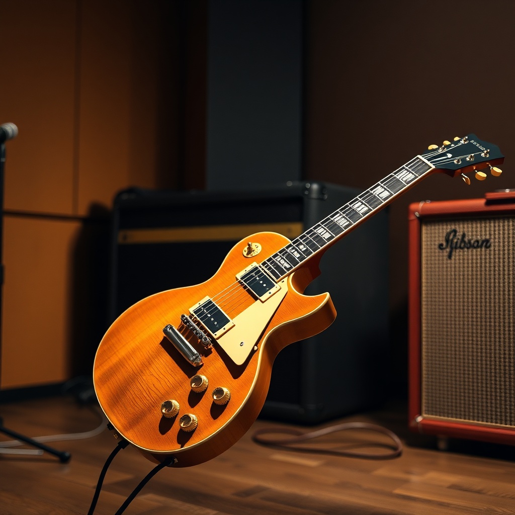 photorealistic image of a Gibson Les Paul Standard '60s in a studio setting